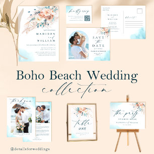 Elegant On the Beach Watercolor Wedding Invitation
