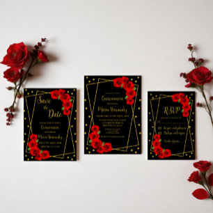 Red Rose Black and Gold Quinceañera Classic Round Sticker