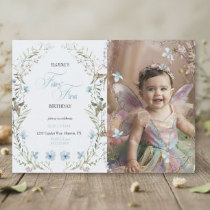 Fairy First Birthday Invitation   Elegant Blue  Paper Plates