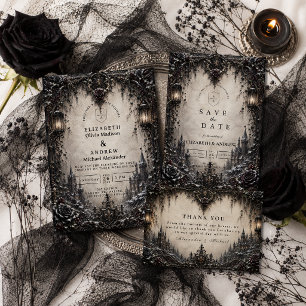 Elegant Goth Winter Wedding Thank You Card