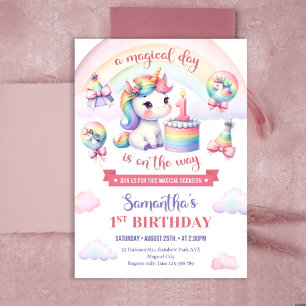 Mystical Pastel Unicorn Girl 1st Birthday Party  Thank You Card