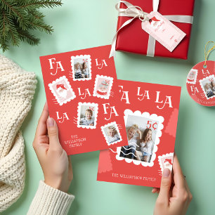 Fa La La Santa Claus Christmas Postage Stamp Photo Cube Ornament