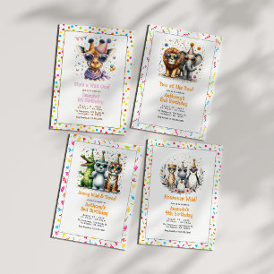 Safari Animal "Two at the Zoo!" 2nd Birthday Party Invitation