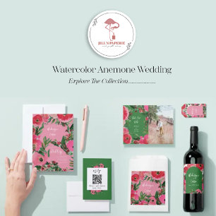 Watercolor Botanicals Anemone Pink Wedding Invitation