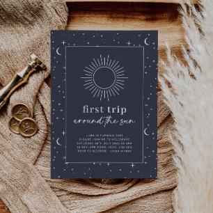 Navy Celestial Sun Photo Thank You Card