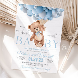 Teddy Bear Bearly Wait Baby Shower Foam Board Blue