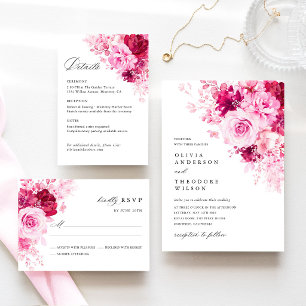 Hot Pink Floral Wedding RSVP Card
