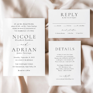 Classic Black and White Elegant Wedding RSVP Card