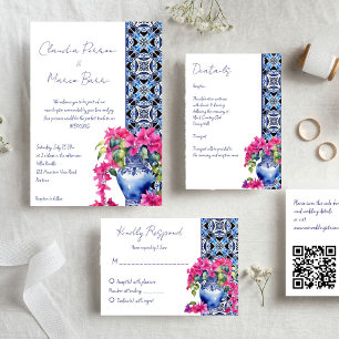 Blue French Tiles Bougainvillea elegant wedding  Envelope