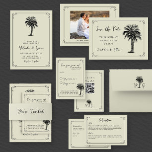Vintage Palm Tree Monogram Return Address Wedding Envelope