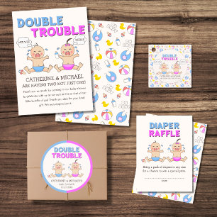 Double Trouble Twin Boy & Girl Baby Shower Invitation