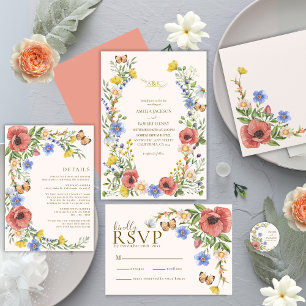 Modern flowers Watercolor wildflowers Wedding Envelope