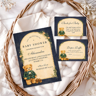 Classic Plaid Nursery Teddy Baby Shower Invitation