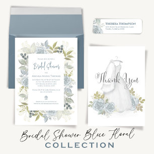 Elegant Floral Bridal Shower Dusty Blue Roses Paper Plates