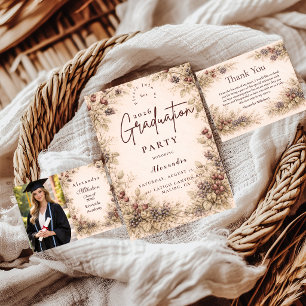 Vintage Berry Botanical Graduation Party RSVP Card