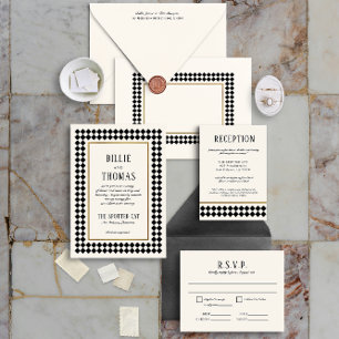 Black and Ivory Art Deco Wedding Info Card