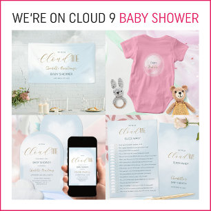 We´re on Cloud 9 Elegant Script Blue Baby Shower Paper Plates