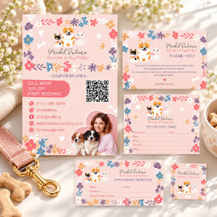 Whimsical floral cute pastel pet sitter dog walker flyer