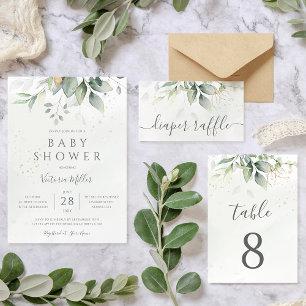 Eucalyptus Greenery Leaves Elegant Baby Shower Invitation