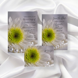 White Daisy and Pearls Wedding RSVP Reply Card