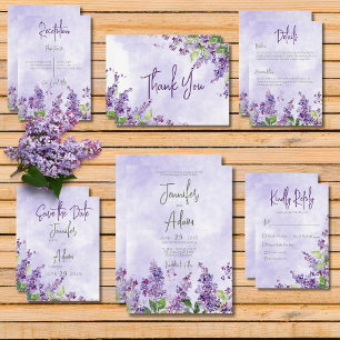 Boho Watercolor Lilac Flowers Wedding Invitation