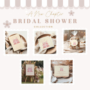 A new chapter begins pink books and bow  invitation