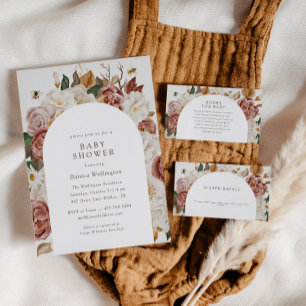 Rustic Autumn Floral   Boho Watercolor Baby Shower Invitation