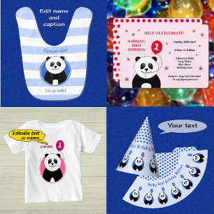 Cute panda first birthday party invitation
