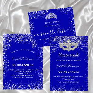 Budget Quinceanera royal blue silver save date