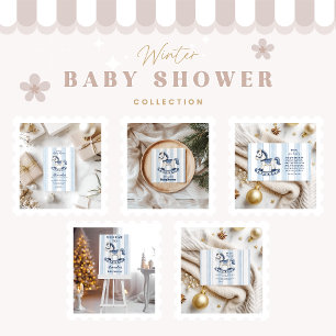 Blue Rocking Horse Baby Shower Invitation