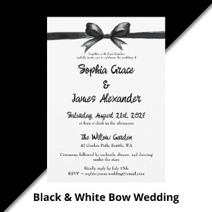 Black & White Bow   Elegant Wedding   Monochrome Invitation