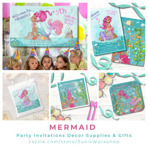 Pink Mermaid Birthday Party Invitation