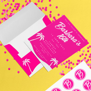 Teen Birthday Sweet 16 Hot Pink Beach Palm Trees Envelope