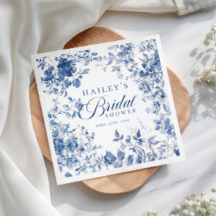 Elegant Blue Toile Chinoiserie Bridal Shower Paper Plates