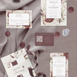 Rustic Boho Marsala Cream Floral All In One Invitation