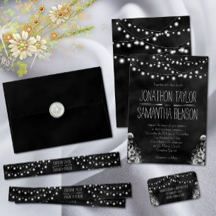 String Of Lights Black Chalkboard Wedding Invites