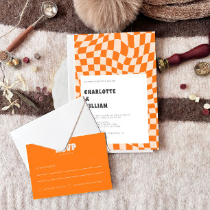 Orange Trendy Abstract Boho Retro Wedding Invitation
