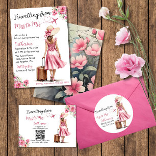 Miss To Mrs Travel Pink Bow Dress Bridal Shower Invitation