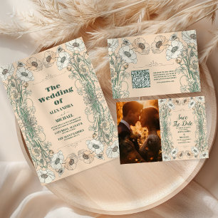 Wedding Floral Art Nouveau Invitation