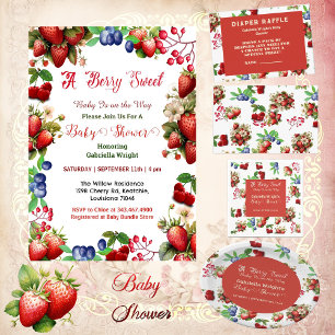 Red Strawberry Baby Shower   Blue Berry Sweet Cute Invitation
