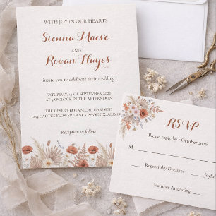 Boho Terracotta Floral & Pampas Grass Save The Date