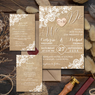 Burlap And Lace Rustic Country Wedding Invitation
