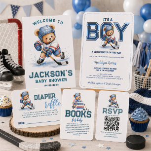Little MVP Ice Hockey Teddy Bear Boy Baby Shower Thank You Card