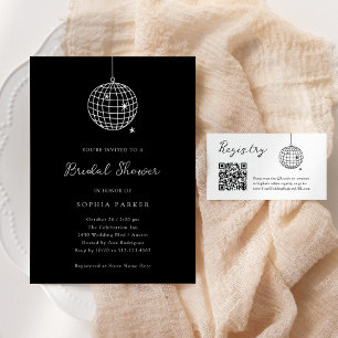 Any Color Minimal Disco Ball   Black Bridal Shower Invitation
