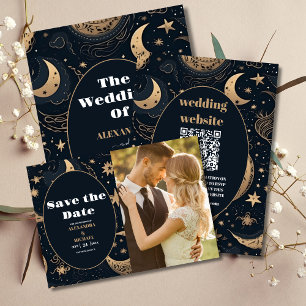Photo Midnight Blue Gold Celestial Wedding Save The Date