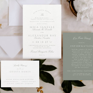 Gray Green White Classic Elegant Formal Wedding Invitation