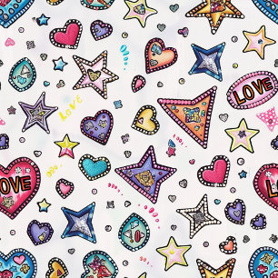 Love & Crystals   Crystal Hearts Seamless Pattern  Fabric