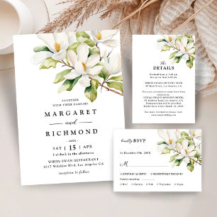 White Magnolia Floral Wedding Save The Date  Invitation