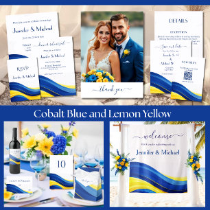Cobalt Blue and Lemon Yellow Dinner Rehearsal  Invitation