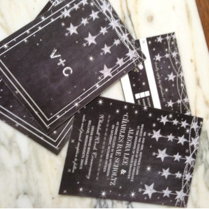 Gold Rose Wedding Chalkboard Under the Stars Invitation